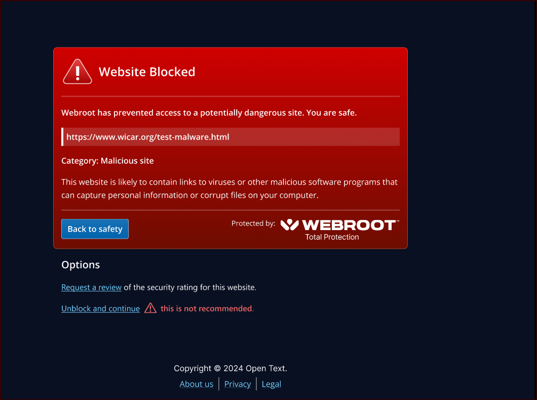 Web Threat Shield block page