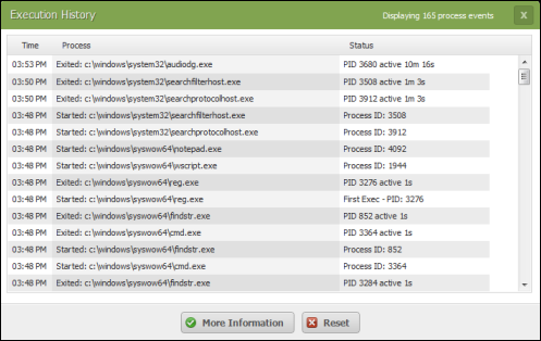 SecureAnywhere Viewing the execution history