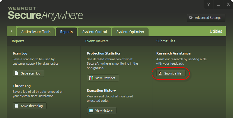 Submitting Files to Webroot For Analysis