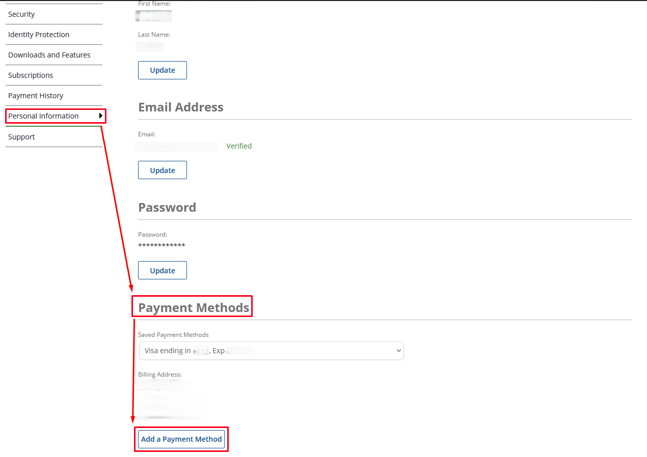 How to manage default payment method and automatic renewal