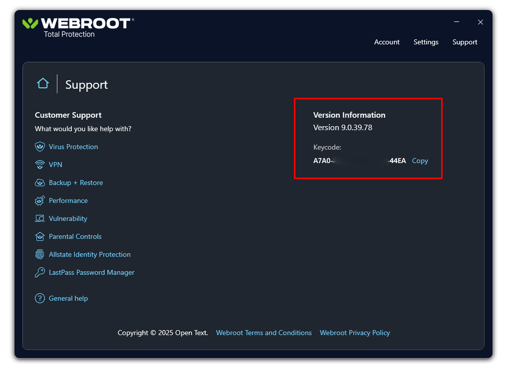 Viewing subscription details, app settings, and support resources